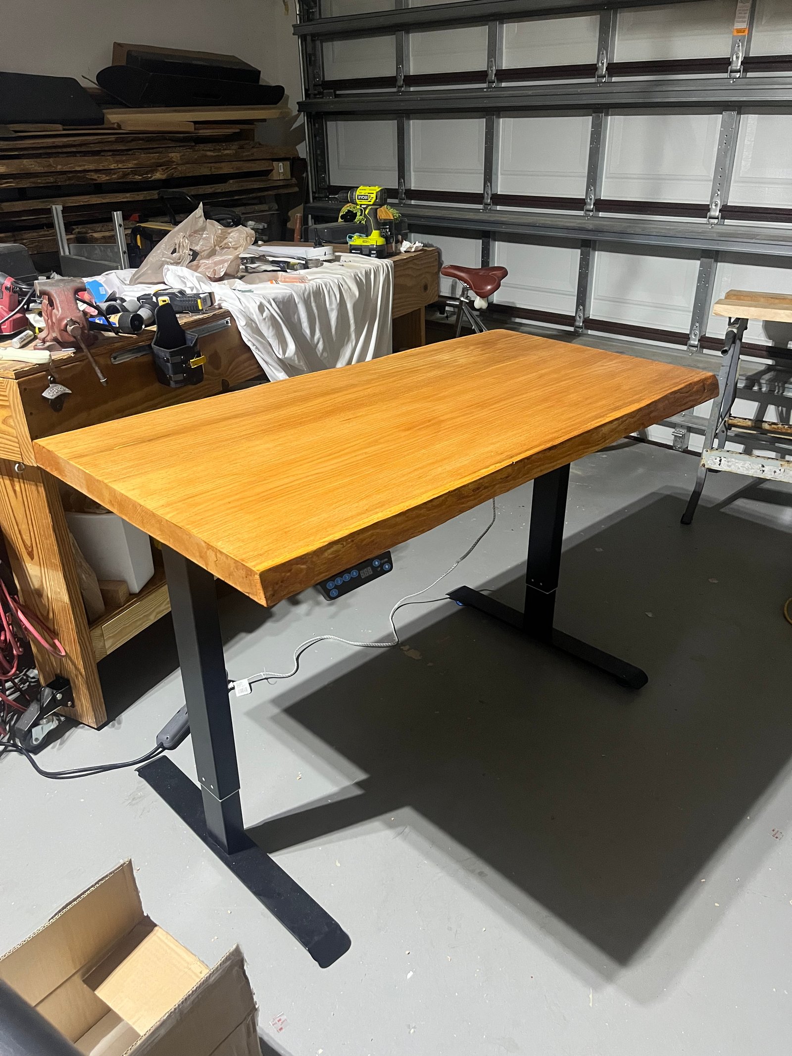 Electric standing desk with solid wood top